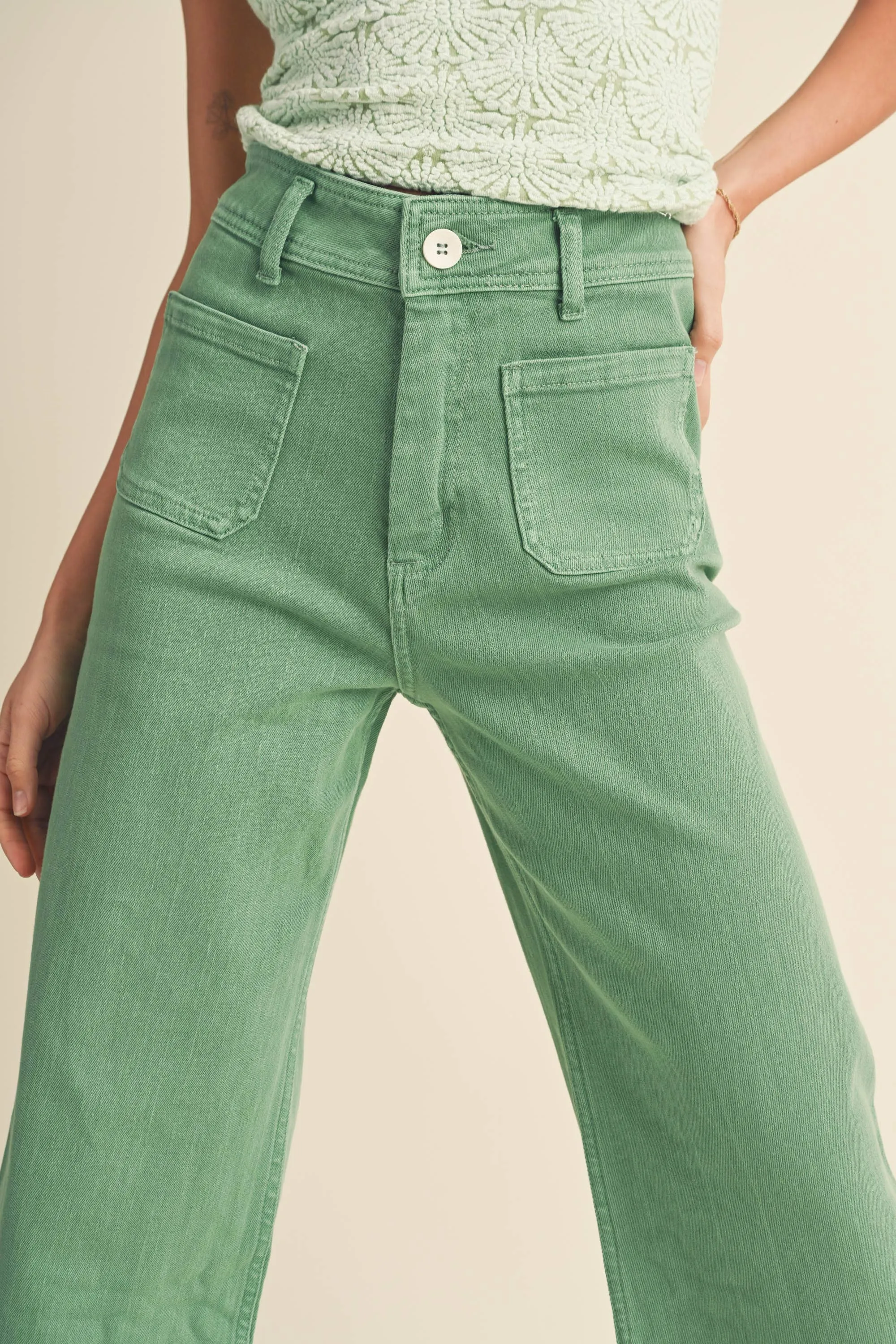 MMP1913 STRAIGHT WIDE LEG PANTS WITH FRONT POCKET: S / RASPBERRY