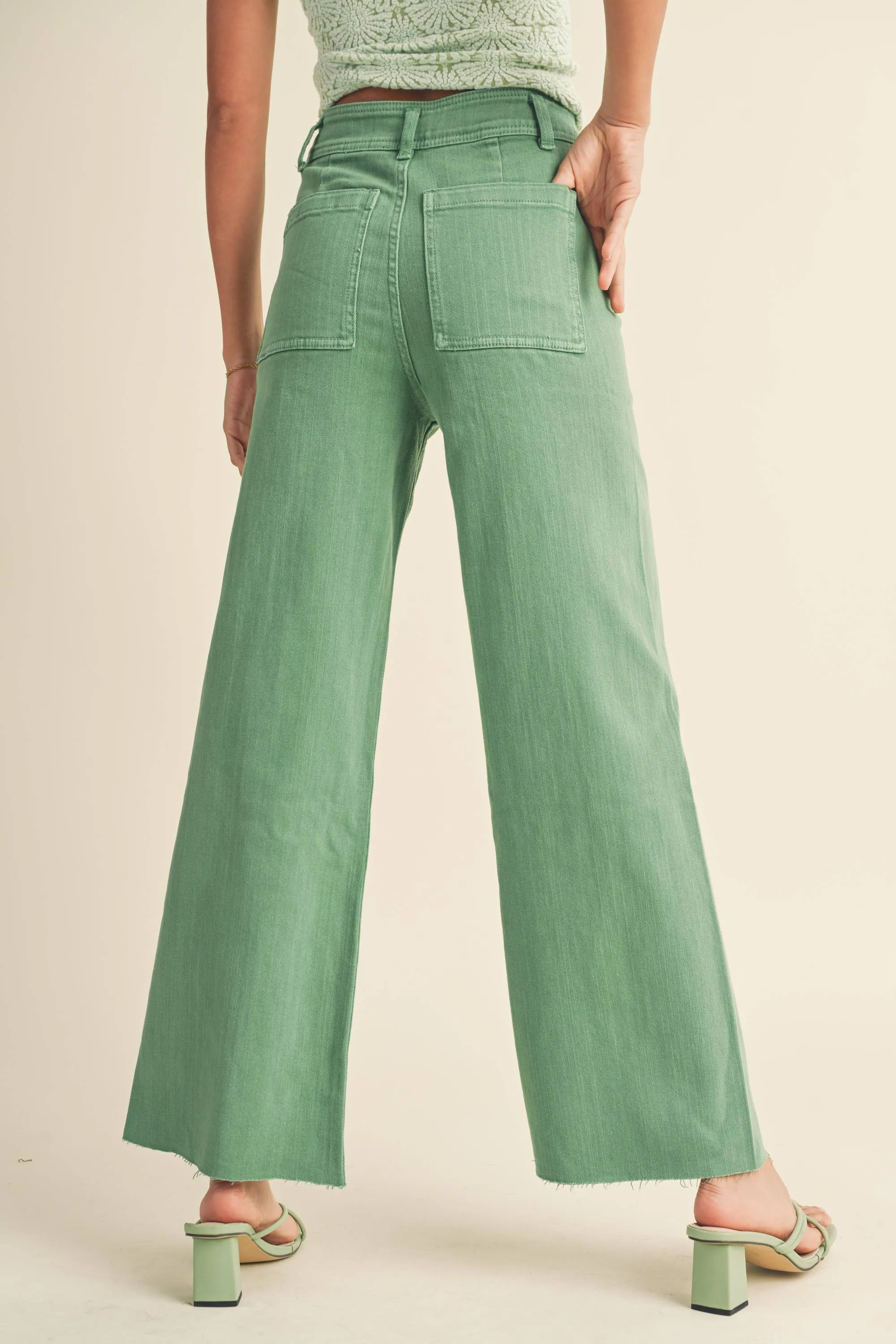 MMP1913 STRAIGHT WIDE LEG PANTS WITH FRONT POCKET: S / RASPBERRY