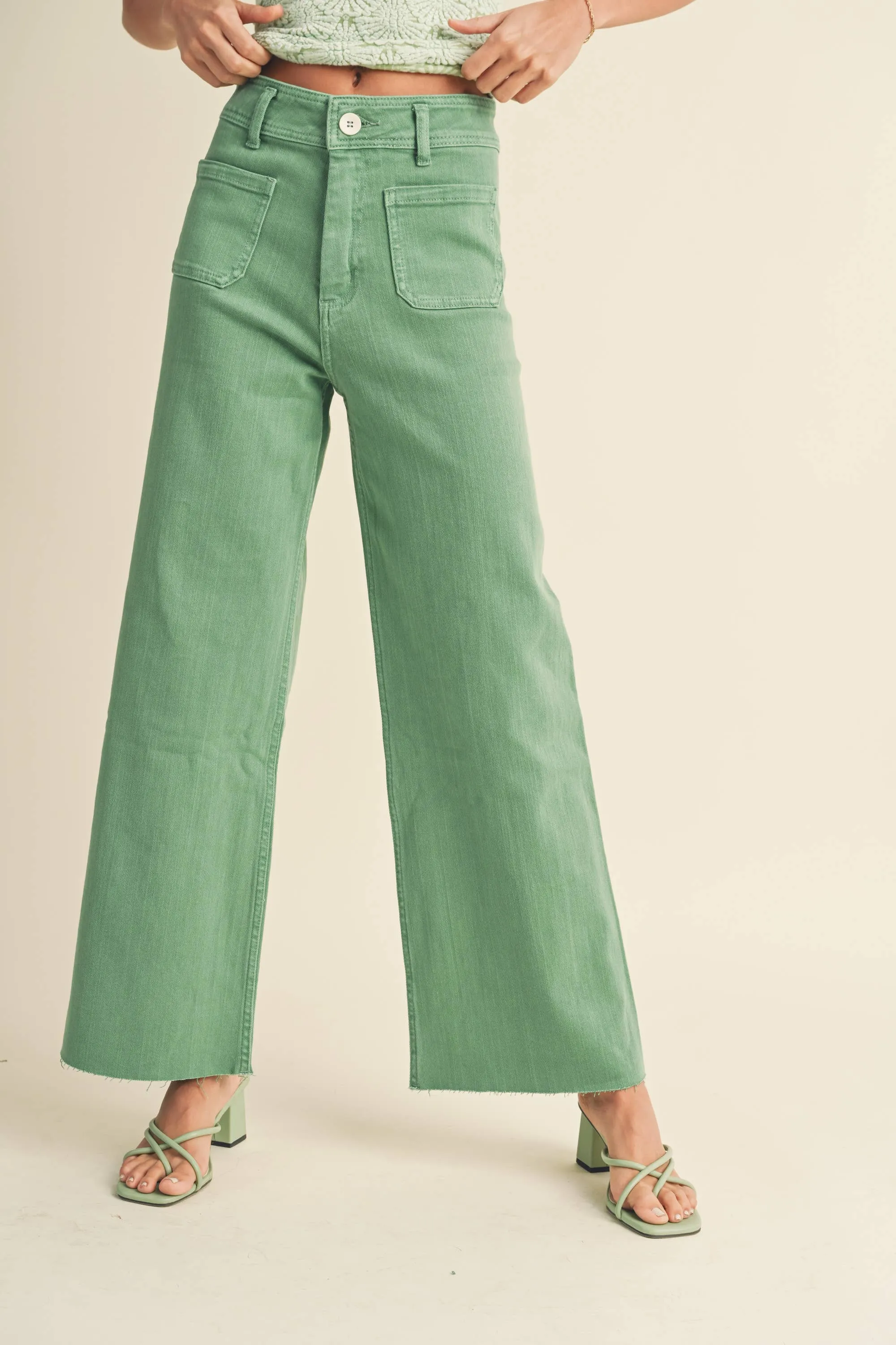 MMP1913 STRAIGHT WIDE LEG PANTS WITH FRONT POCKET: S / RASPBERRY