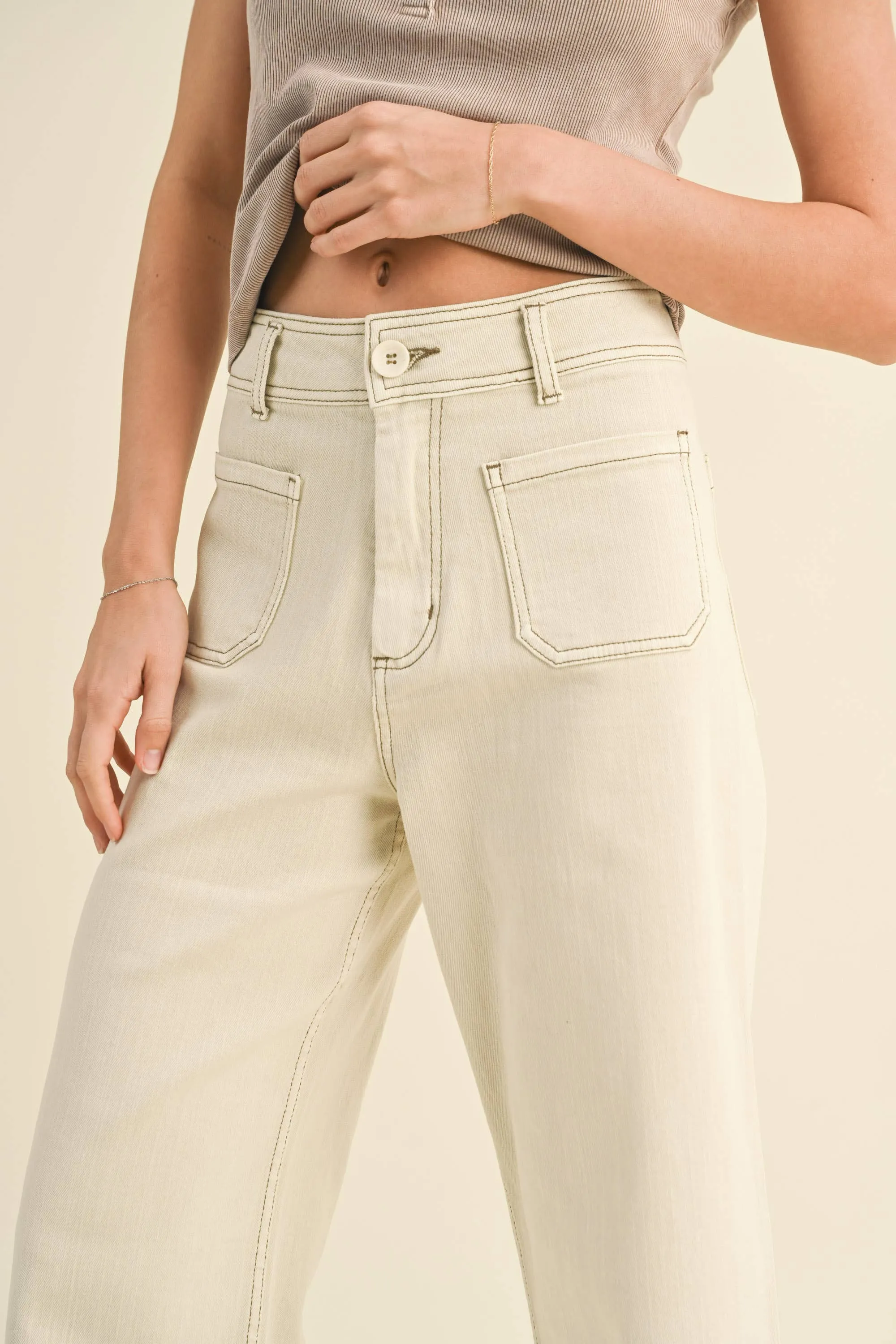 MMP1913 STRAIGHT WIDE LEG PANTS WITH FRONT POCKET: S / RASPBERRY