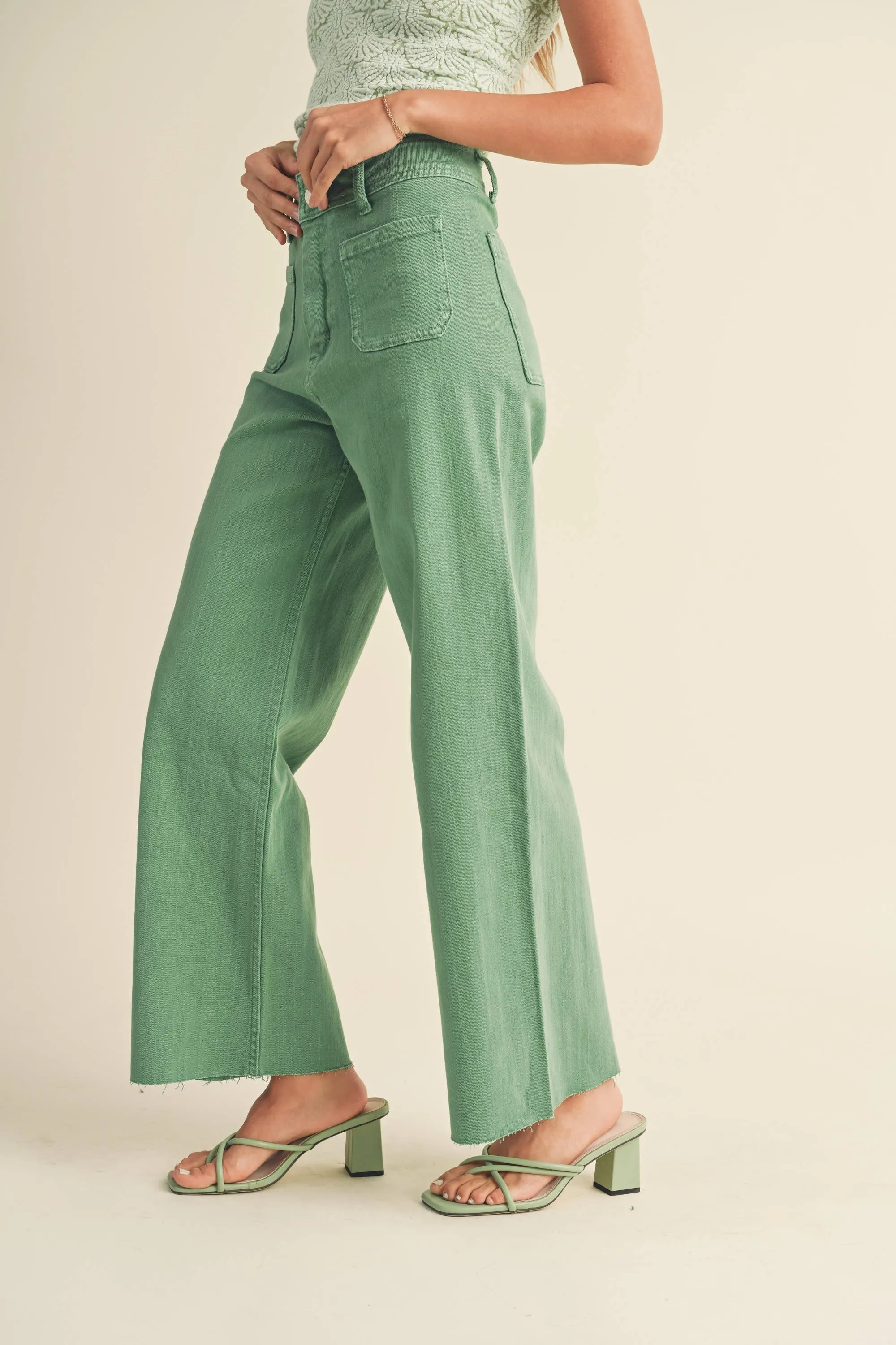 MMP1913 STRAIGHT WIDE LEG PANTS WITH FRONT POCKET: S / RASPBERRY