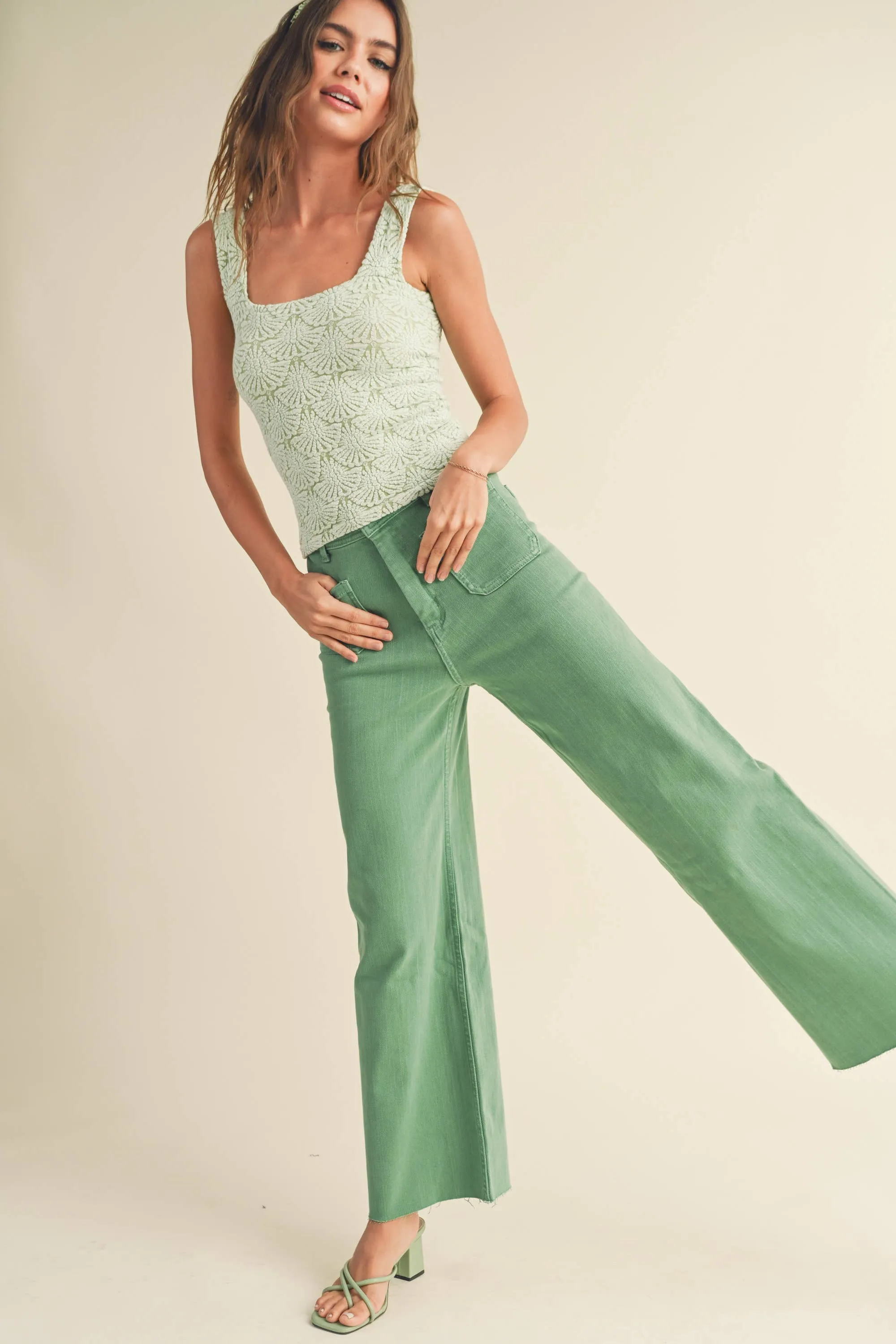 MMP1913 STRAIGHT WIDE LEG PANTS WITH FRONT POCKET: S / RASPBERRY