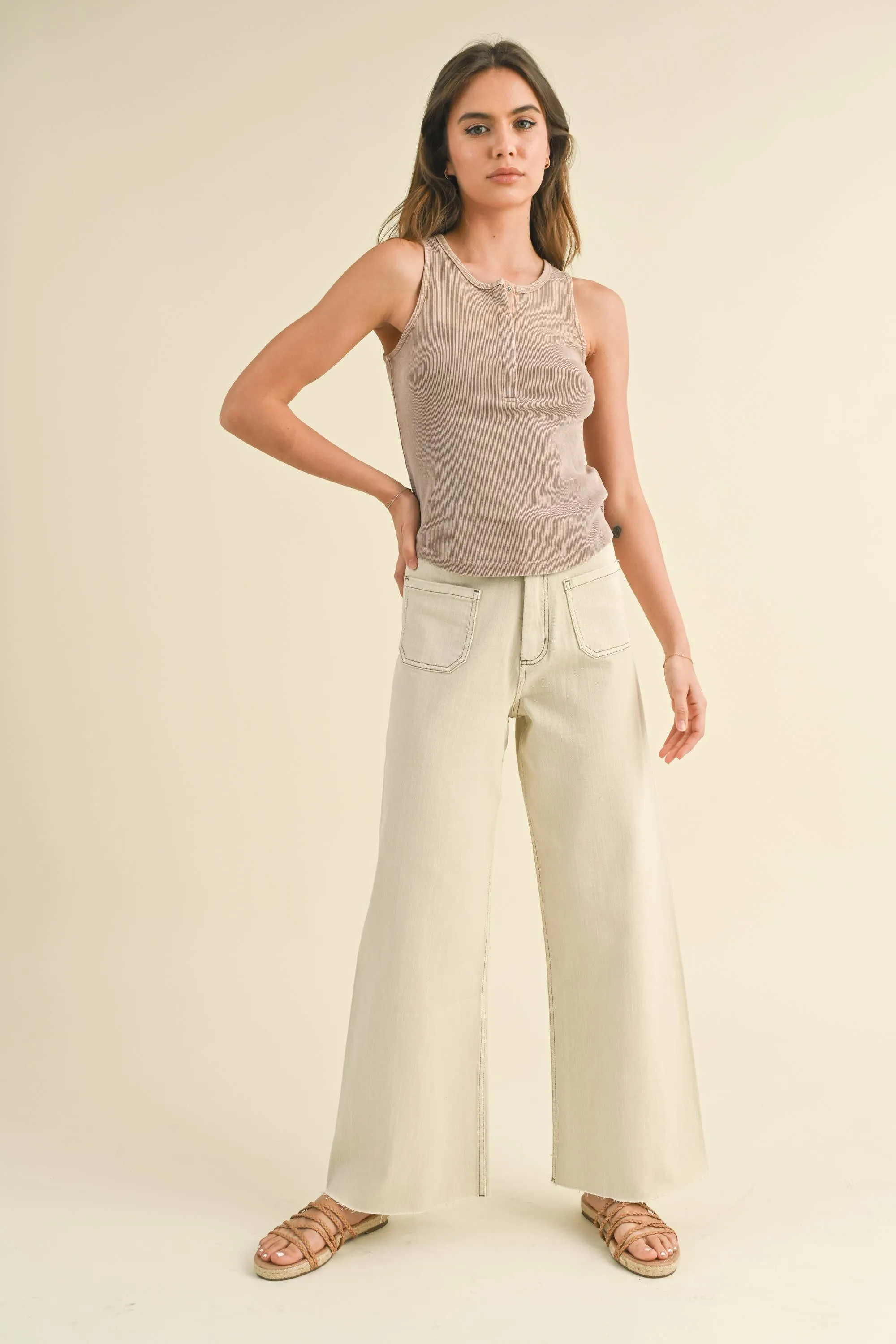 MMP1913 STRAIGHT WIDE LEG PANTS WITH FRONT POCKET: S / RASPBERRY