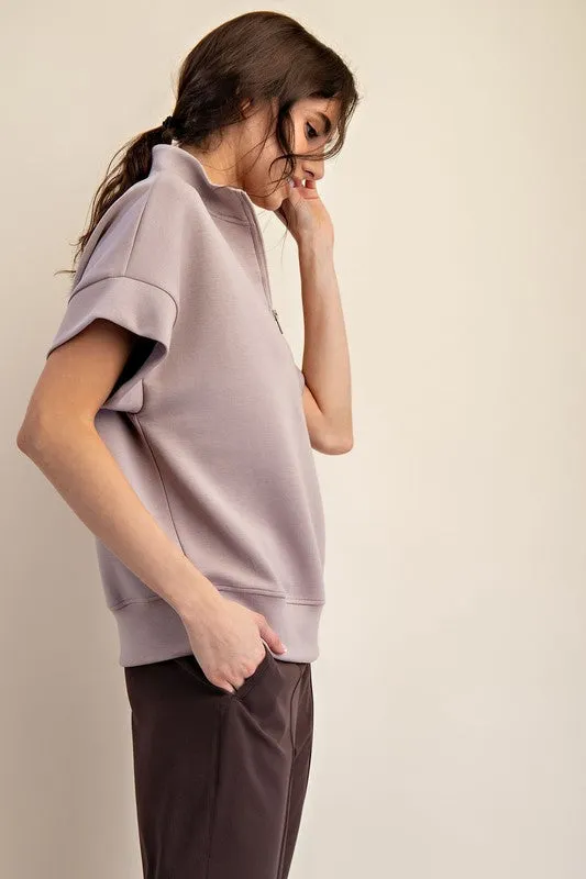 MODAL SCUBA QUARTER ZIP SHORT SLEEVE TOP