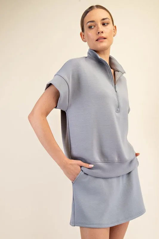 MODAL SCUBA QUARTER ZIP SHORT SLEEVE TOP