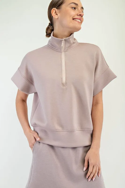 MODAL SCUBA QUARTER ZIP SHORT SLEEVE TOP