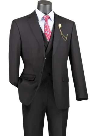 Modern Fit 3 Piece Single Breasted Suit (Black) MV2TR