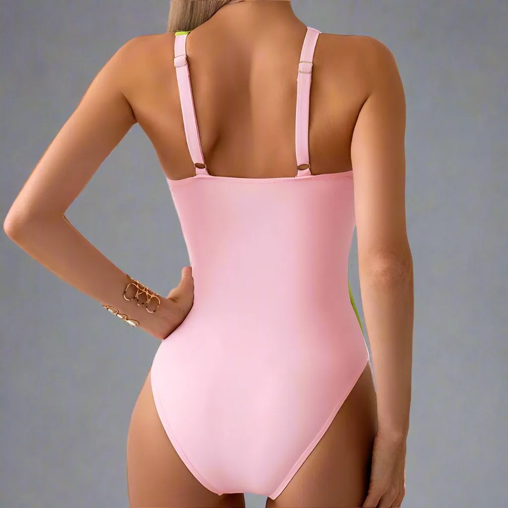 Mommy & Me" Vibrant Duo-Tone One-Piece Swimsuit with Ring Accent Family Matching Swimwear Collection