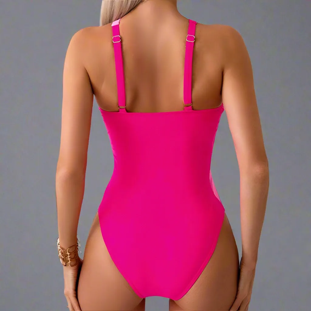 Mommy & Me" Vibrant Duo-Tone One-Piece Swimsuit with Ring Accent Family Matching Swimwear Collection