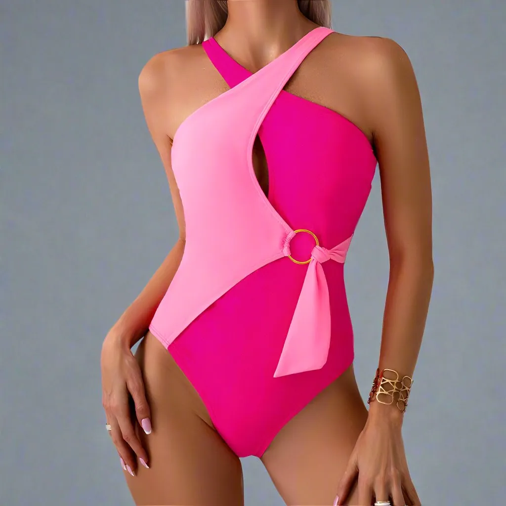 Mommy & Me" Vibrant Duo-Tone One-Piece Swimsuit with Ring Accent Family Matching Swimwear Collection