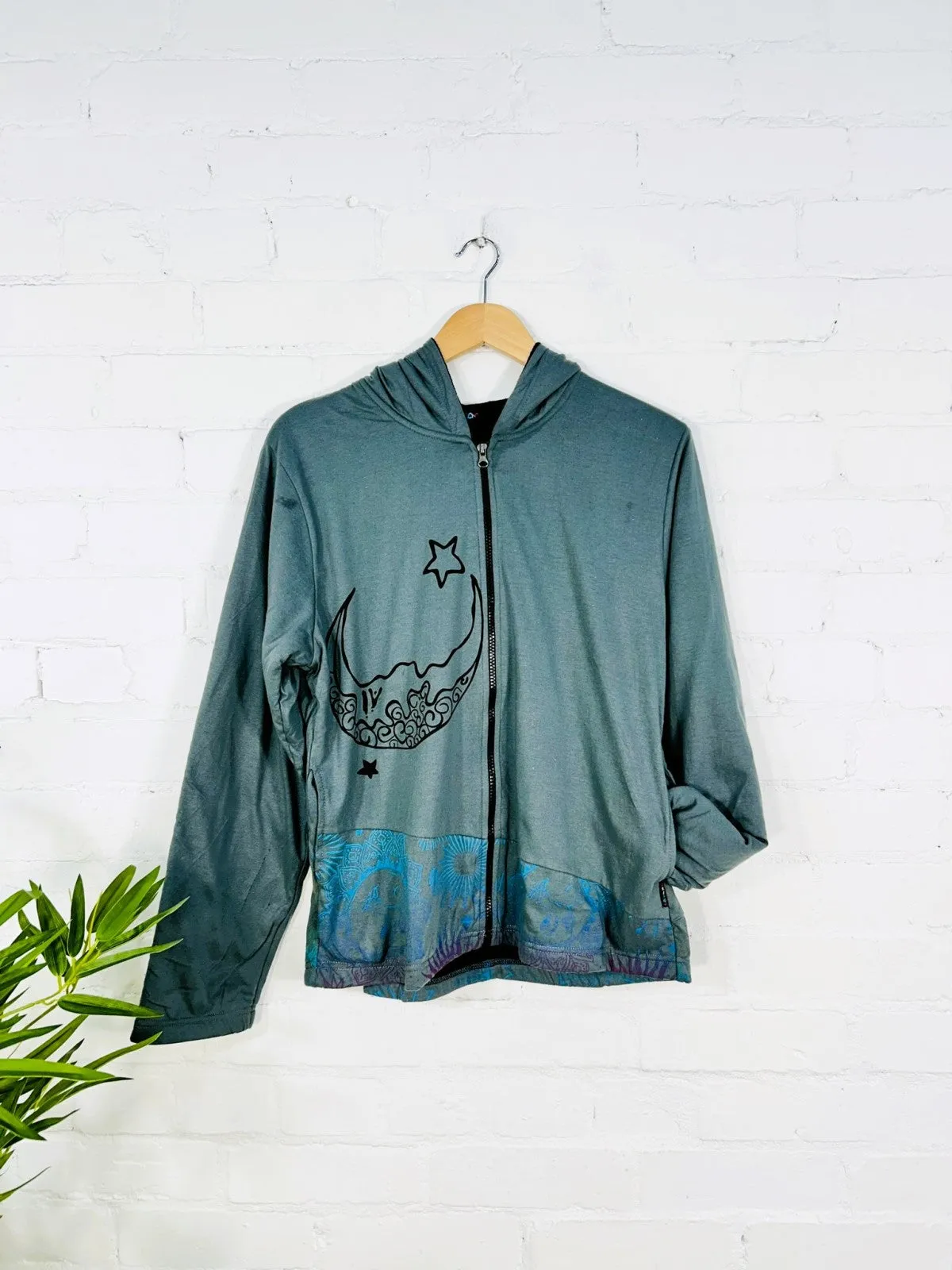 Moon Print Lined Zip Hood Top
