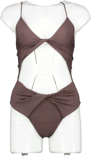 More Noir Brown Twisted One-piece Swimsuit UK S