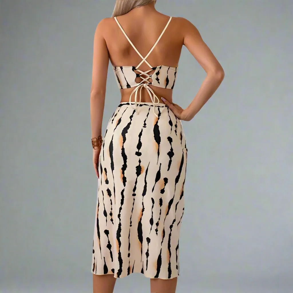 Mother & Daughter Matching Swim Set - Abstract Print Two-Piece High-Waisted Bikini with Wrap Skirt