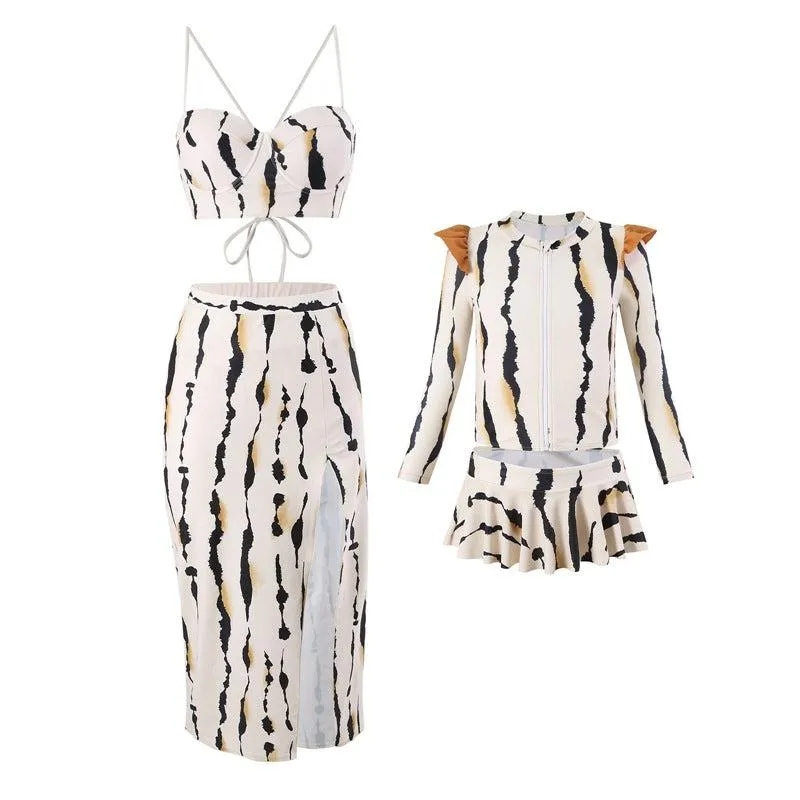 Mother & Daughter Matching Swim Set - Abstract Print Two-Piece High-Waisted Bikini with Wrap Skirt