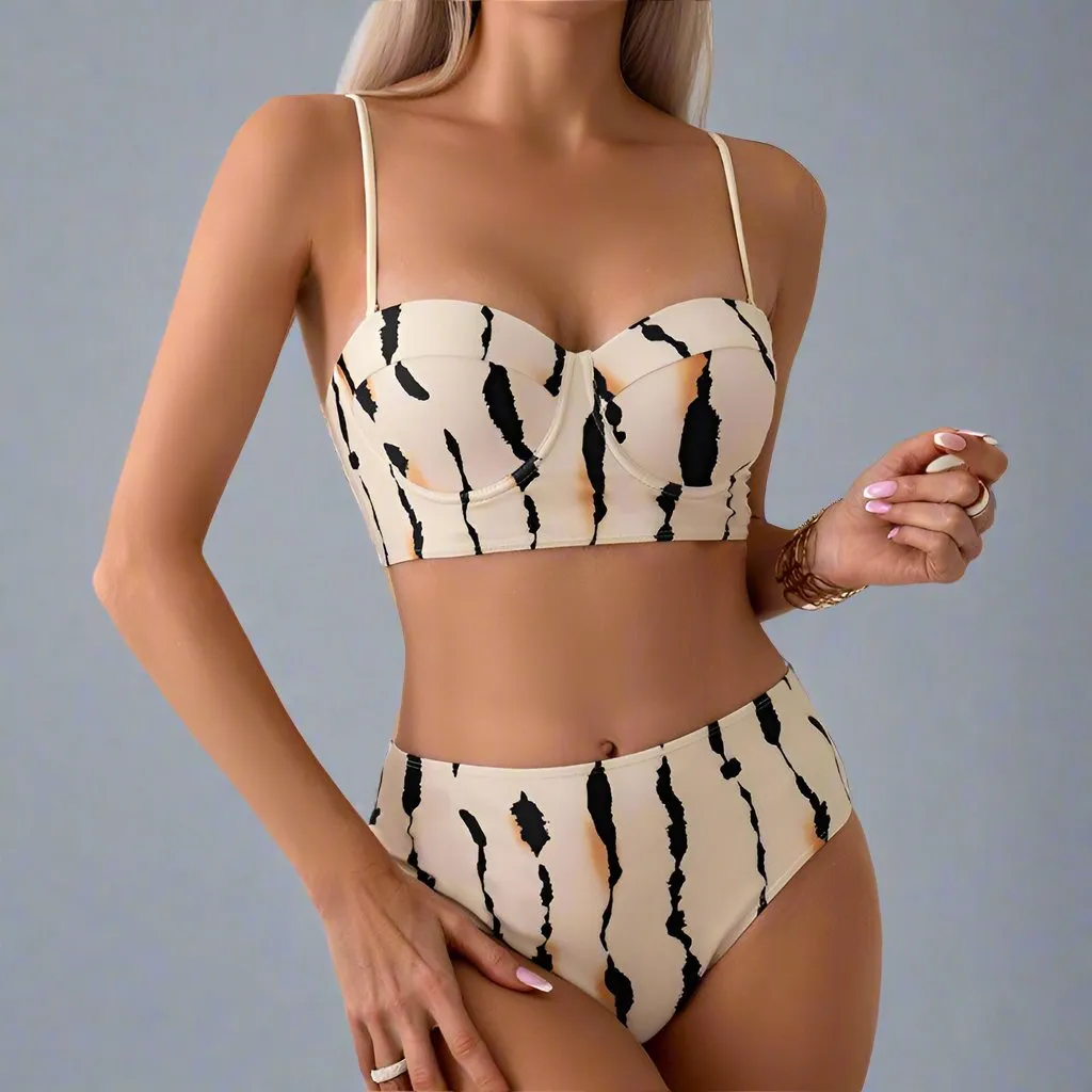 Mother & Daughter Matching Swim Set - Abstract Print Two-Piece High-Waisted Bikini with Wrap Skirt