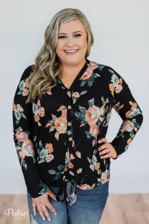 My Wish to You Floral Thermal Top- Black