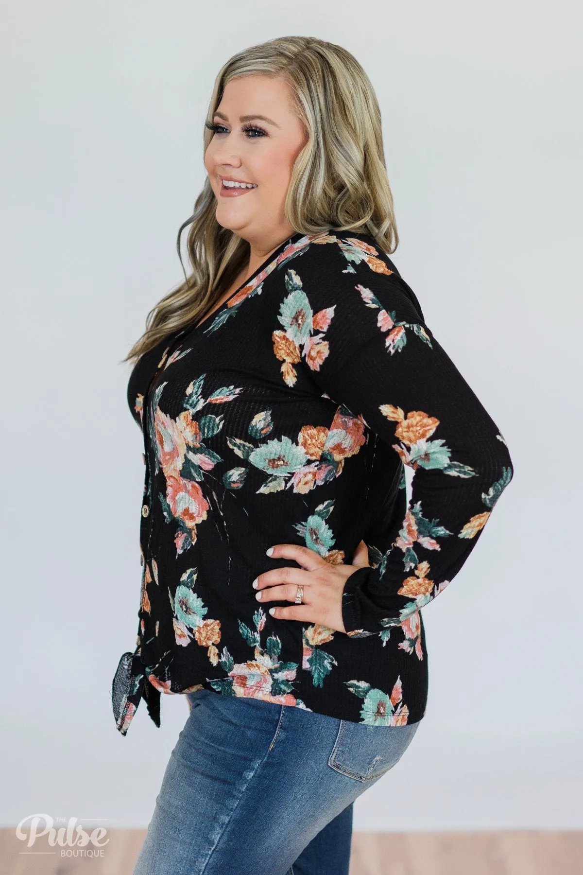 My Wish to You Floral Thermal Top- Black