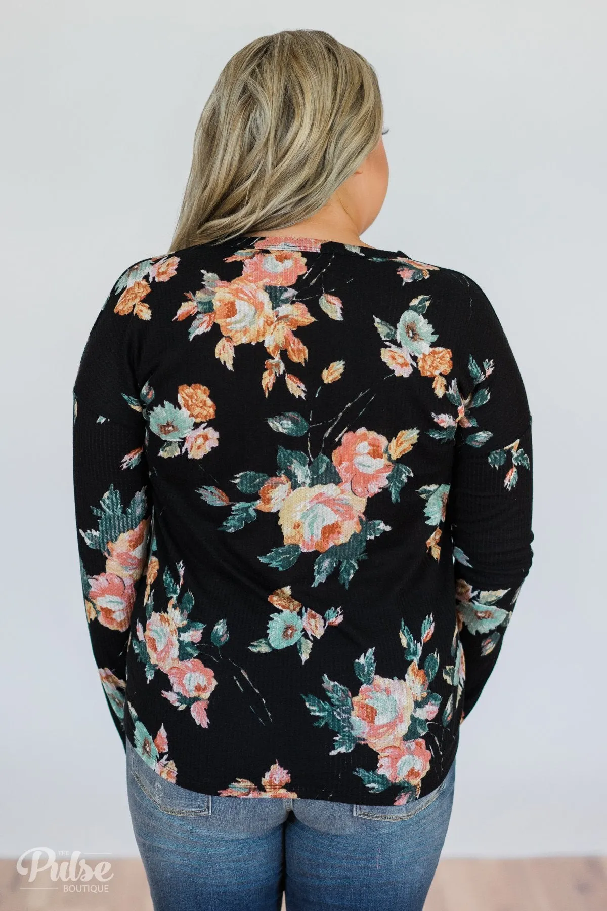 My Wish to You Floral Thermal Top- Black