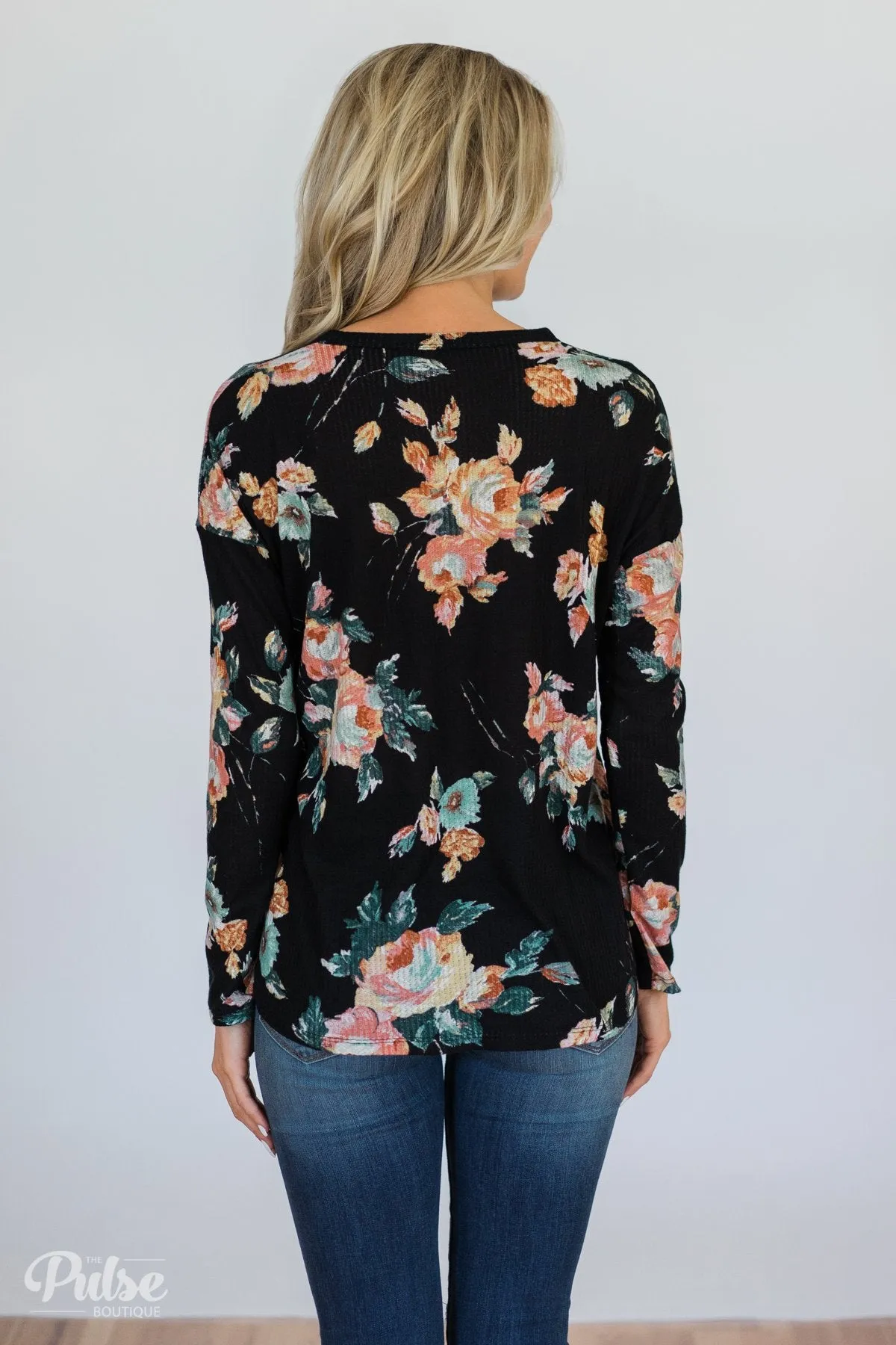 My Wish to You Floral Thermal Top- Black
