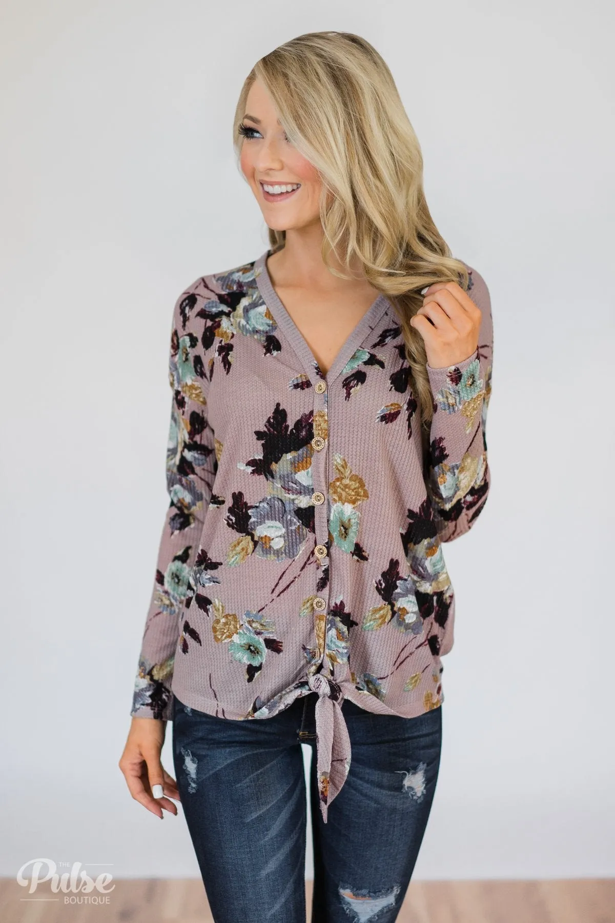 My Wish to You Floral Thermal Top- Dusty Purple