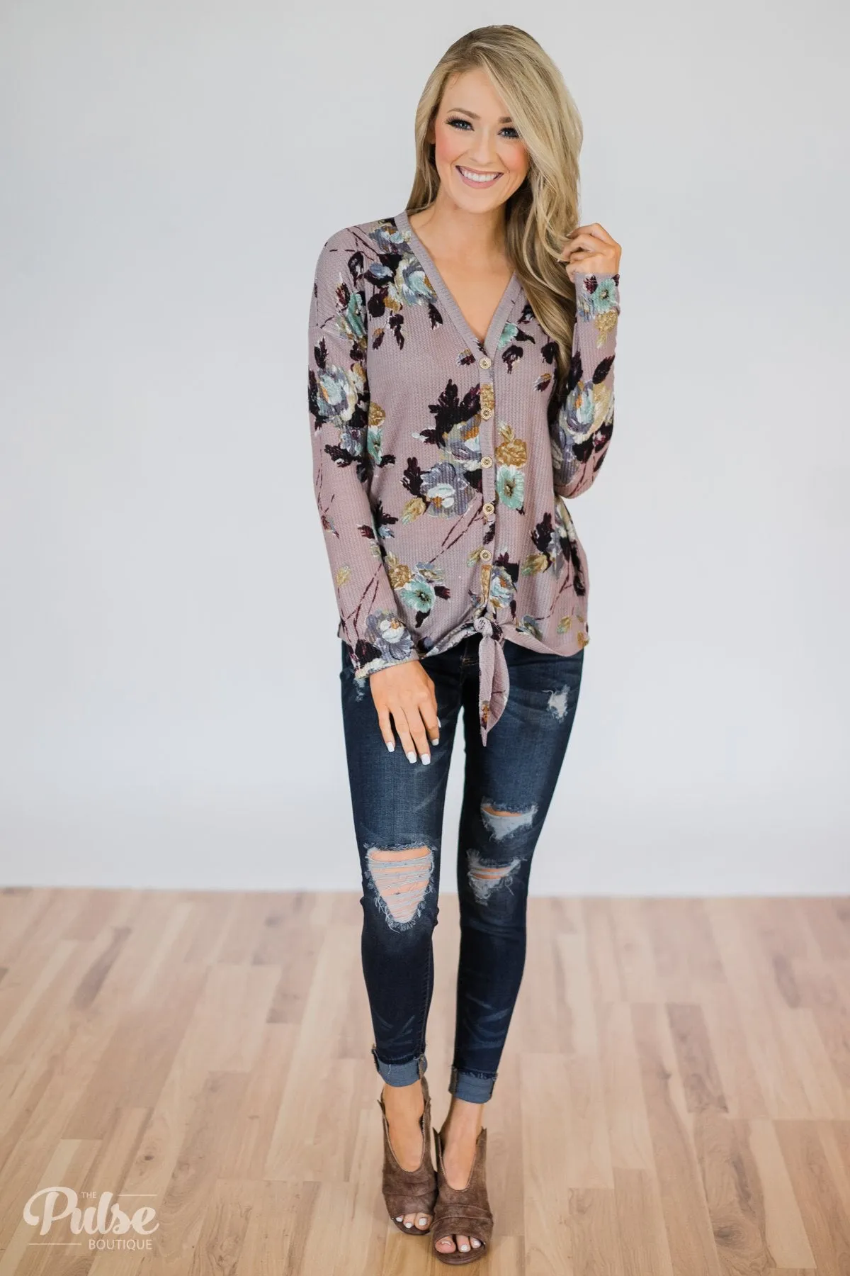 My Wish to You Floral Thermal Top- Dusty Purple