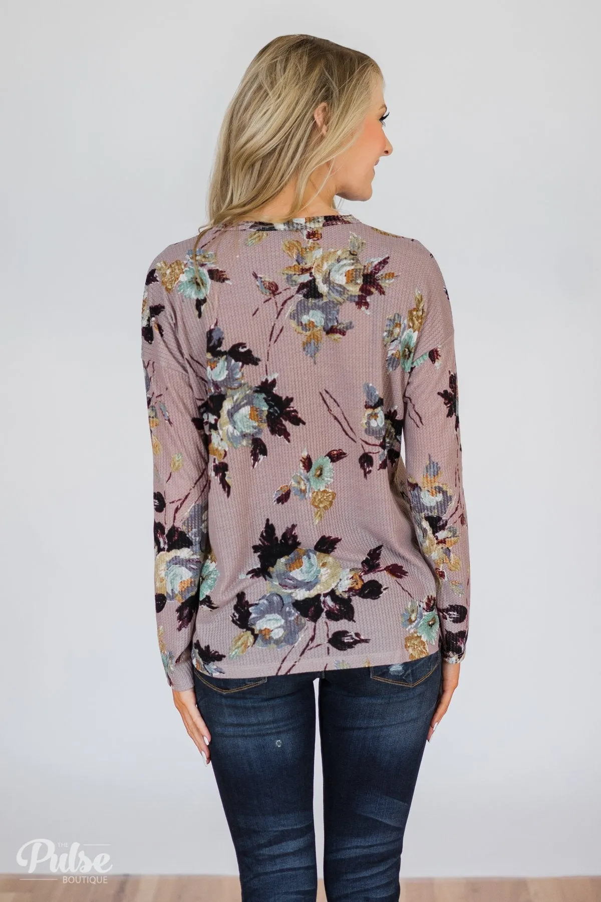 My Wish to You Floral Thermal Top- Dusty Purple