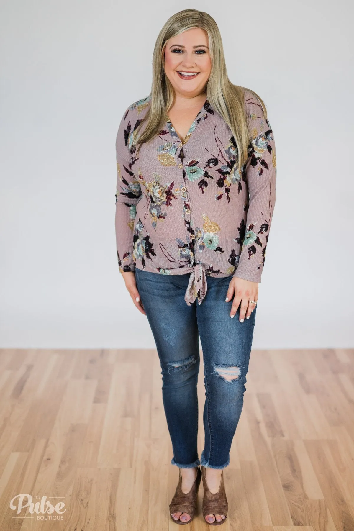 My Wish to You Floral Thermal Top- Dusty Purple