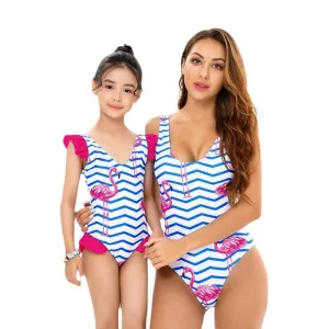 Nautical Charm Flamingo Print One-Piece Swimsuits for Mother & Daughter