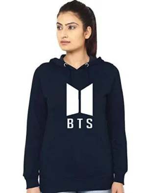 Navy Blue BTS Fleece Hoodie For Women Export Quality