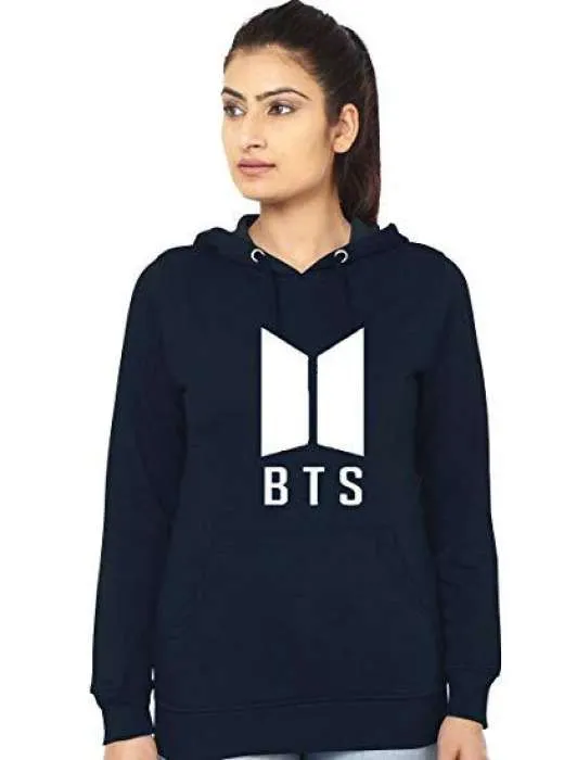 Navy Blue BTS Fleece Hoodie For Women Export Quality