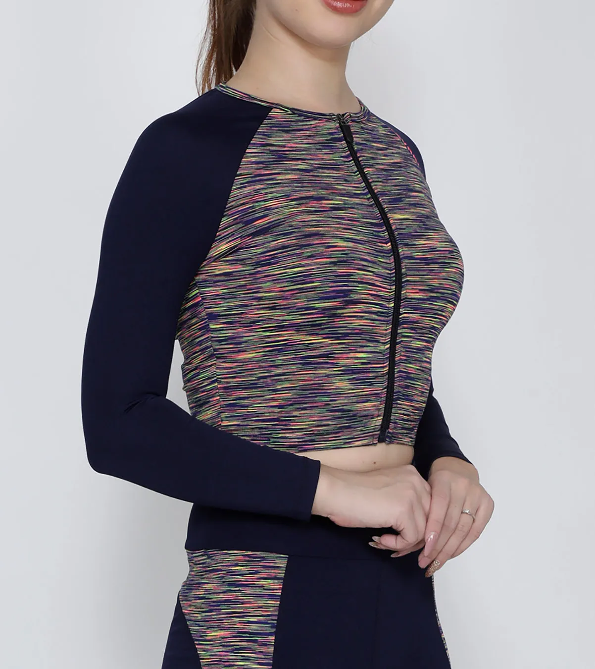 Navy Streaks Crop Zipper