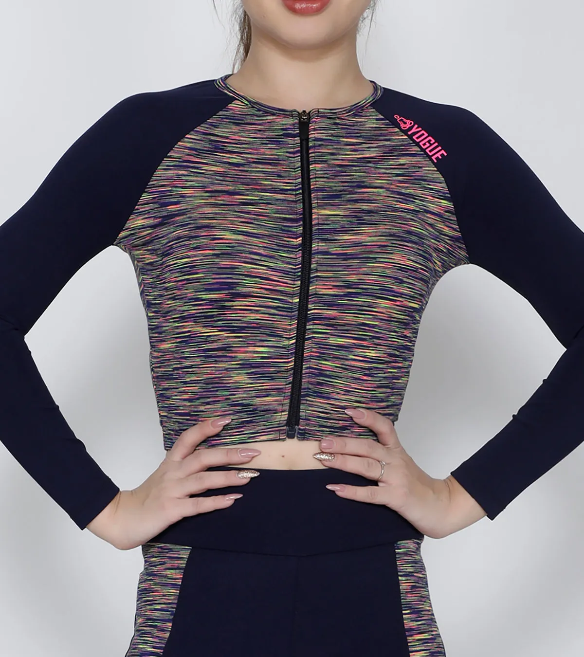 Navy Streaks Crop Zipper