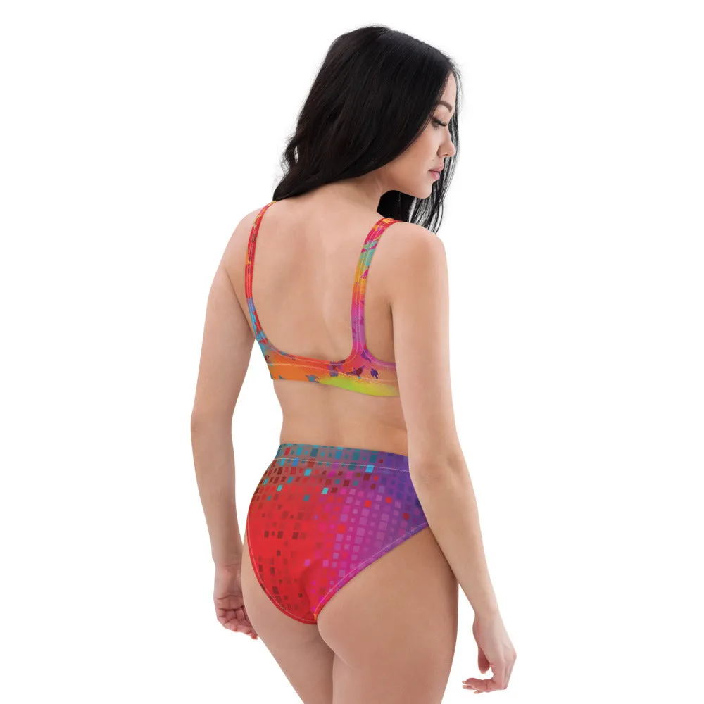 Neon Birds in Flight - Recycled High-Waisted Bikini