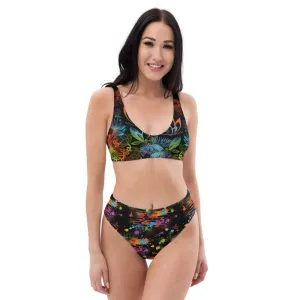 Neon Butterflies and Paint Splatters - Recycled High-Waisted Bikini