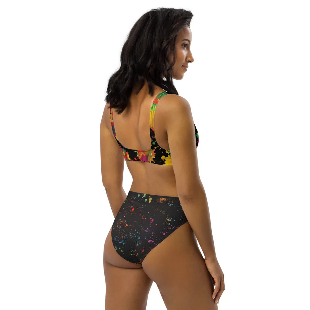 Neon Paint Splotches - Recycled High-waisted Bikini