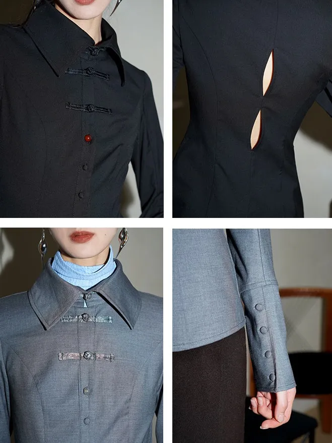 New Chinese Style Wool Blend Hollow Shirt