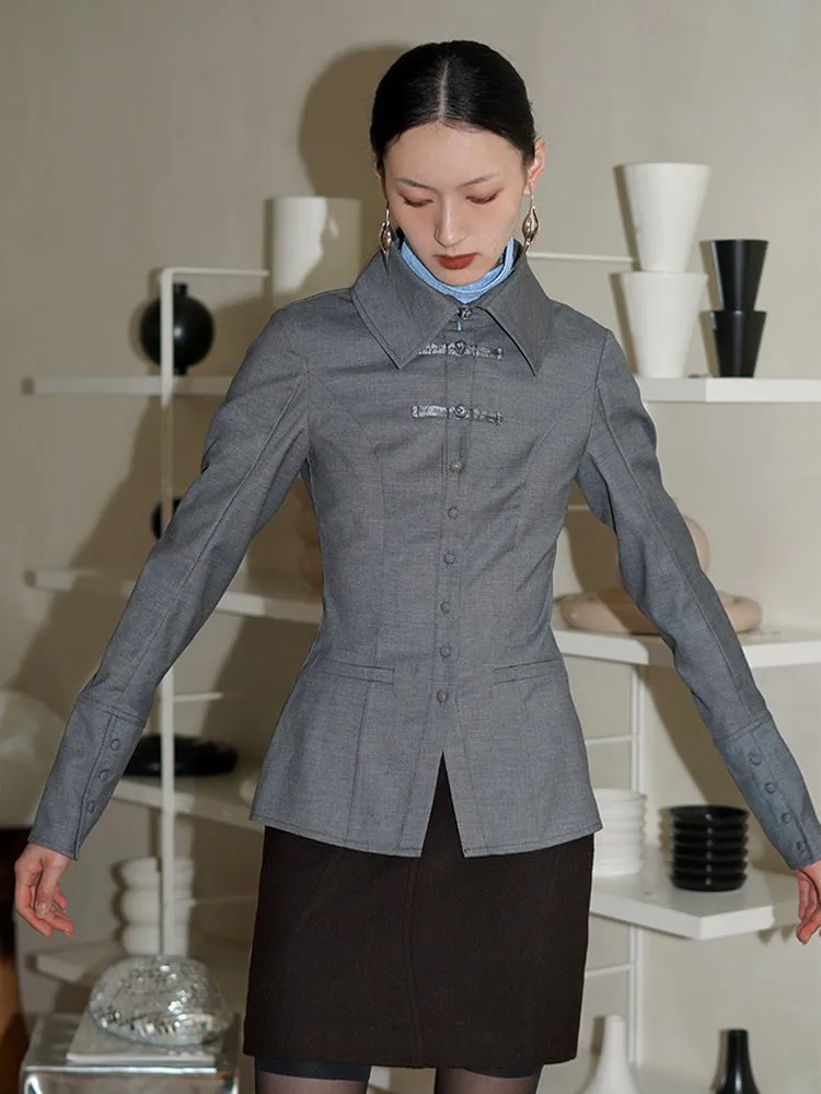 New Chinese Style Wool Blend Hollow Shirt