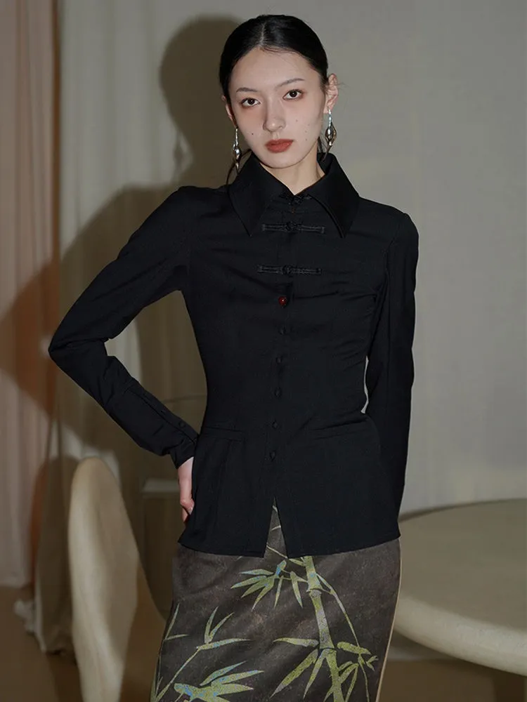 New Chinese Style Wool Blend Hollow Shirt