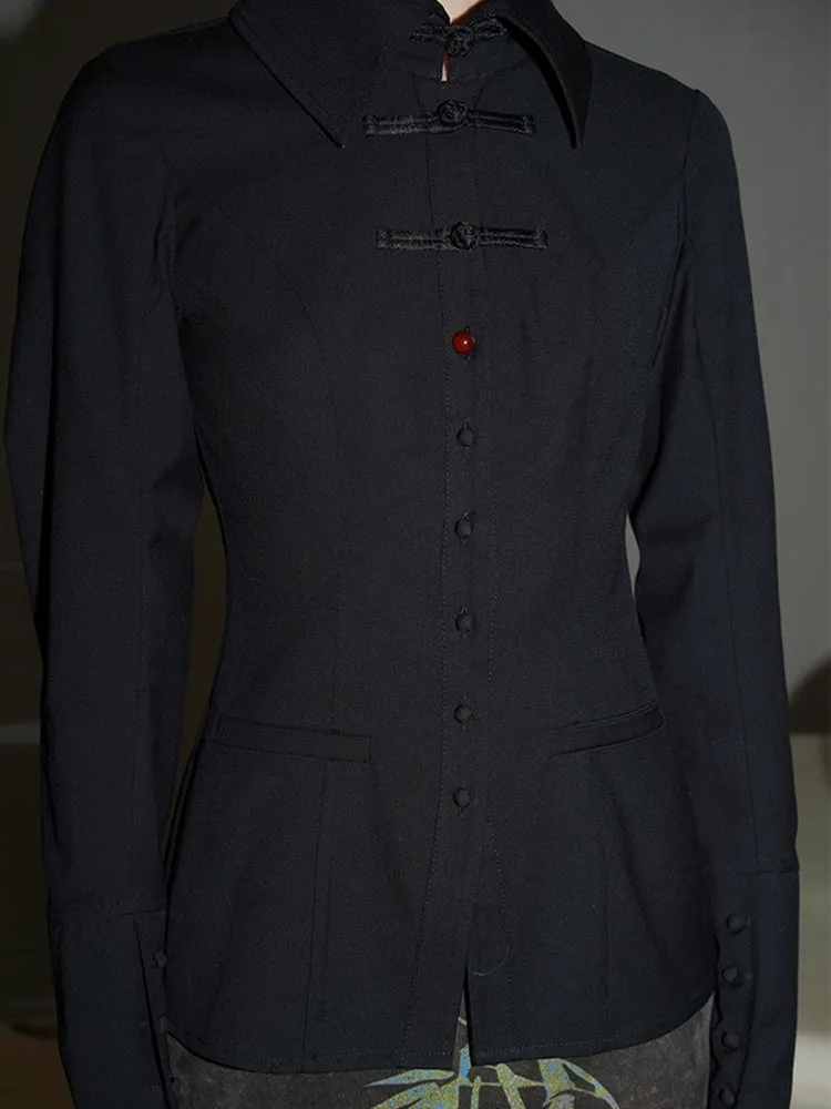 New Chinese Style Wool Blend Hollow Shirt