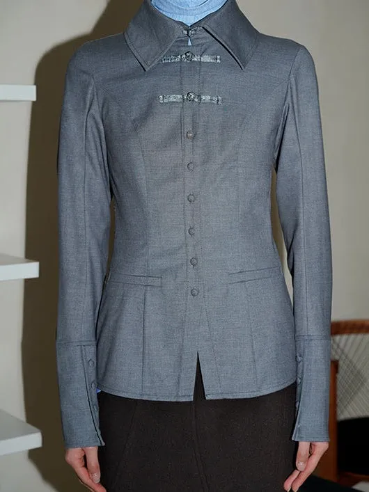New Chinese Style Wool Blend Hollow Shirt
