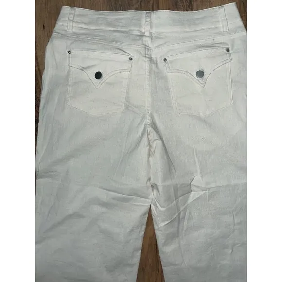 NEW Flamingals Wide Leg Womens Ivory Pants 32&quot; Lightweight Denim Flap Pockets