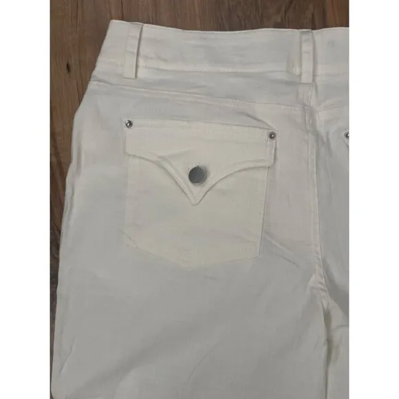 NEW Flamingals Wide Leg Womens Ivory Pants 32&quot; Lightweight Denim Flap Pockets