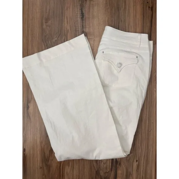 NEW Flamingals Wide Leg Womens Ivory Pants 32&quot; Lightweight Denim Flap Pockets