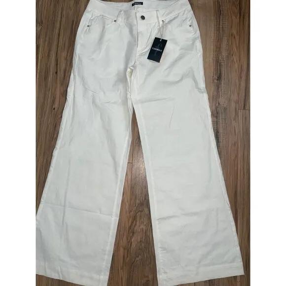 NEW Flamingals Wide Leg Womens Ivory Pants 32&quot; Lightweight Denim Flap Pockets