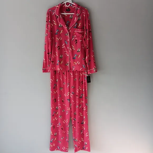New Kate Spade Pajama Pants Set Red Stylish Shoes Long Sleeve Button Front Large