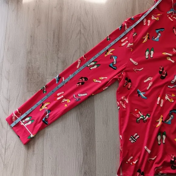 New Kate Spade Pajama Pants Set Red Stylish Shoes Long Sleeve Button Front Large