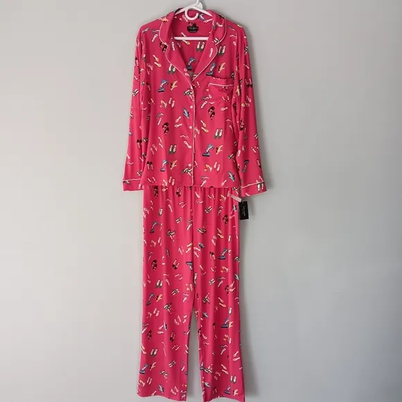 New Kate Spade Pajama Pants Set Red Stylish Shoes Long Sleeve Button Front Large