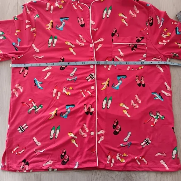 New Kate Spade Pajama Pants Set Red Stylish Shoes Long Sleeve Button Front Large
