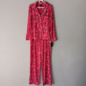 New Kate Spade Pajama Pants Set Red Stylish Shoes Long Sleeve Button Front Large