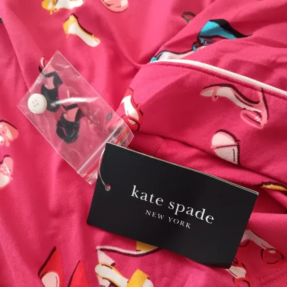 New Kate Spade Pajama Pants Set Red Stylish Shoes Long Sleeve Button Front Large